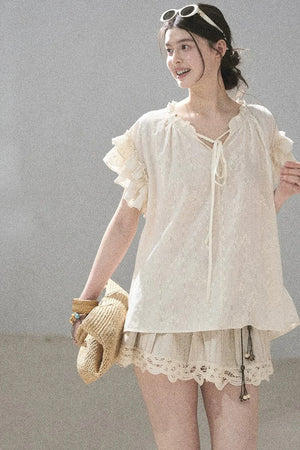 Embroidered V-Neck Blouse