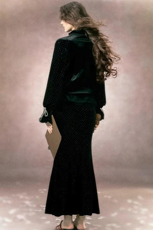 Embroidered Velvet Two-Piece Set