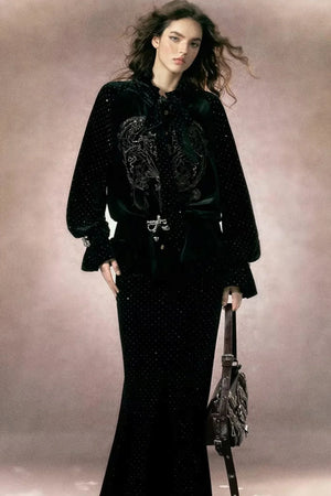 Embroidered Velvet Two-Piece Set