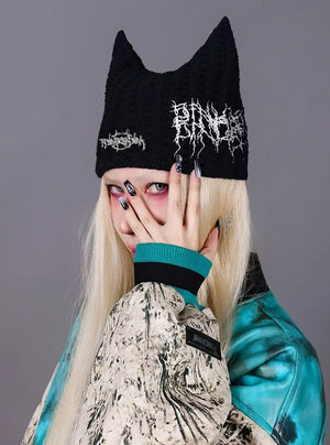 Embroidery knitted cat wool cap hats