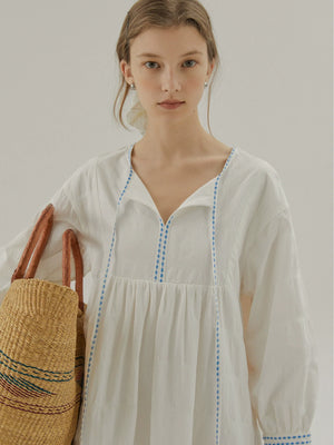 Embroidery White Streamer Dress