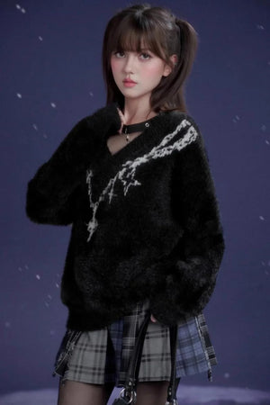 Energetic V-Neck Jacquard Sweater