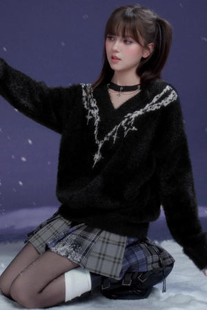 Energetic V-Neck Jacquard Sweater