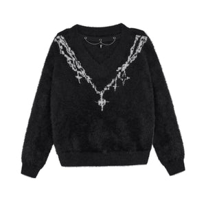 Energetic V-Neck Jacquard Sweater
