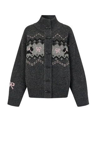Fair Isle Dog Pattern Wool Cardigan