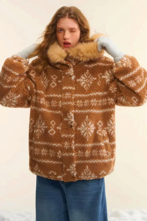 Fair Isle Fur Collar Jacket