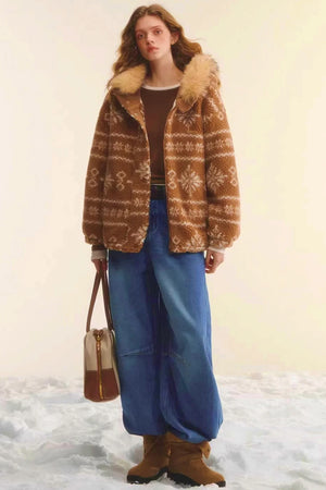 Fair Isle Fur Collar Jacket
