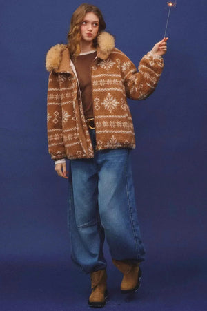 Fair Isle Fur Collar Jacket