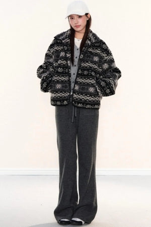 Fair Isle Lamb Wool Fleece Jacket