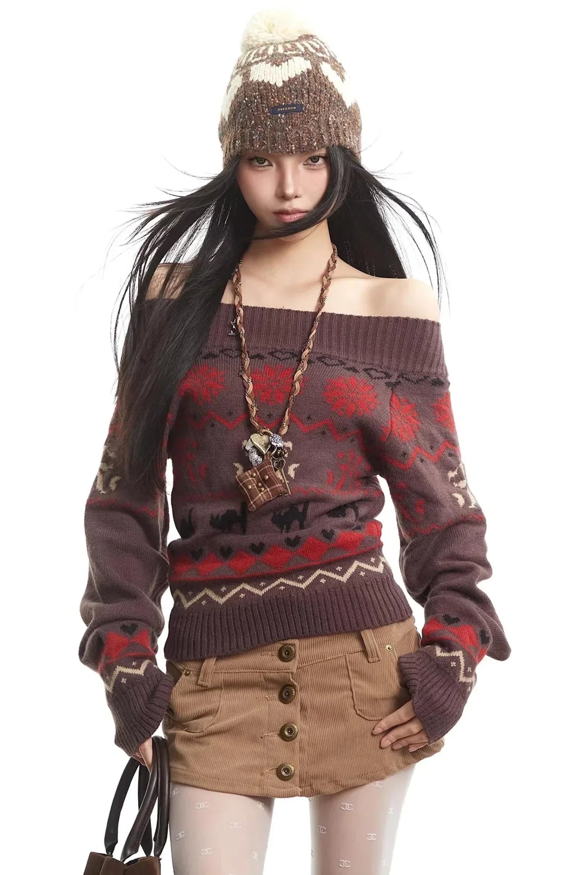 Fair Isle Off-Shoulder Sweater