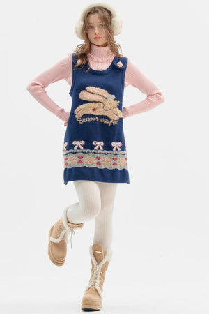 Fair Isle Plush Navy Vest Dress