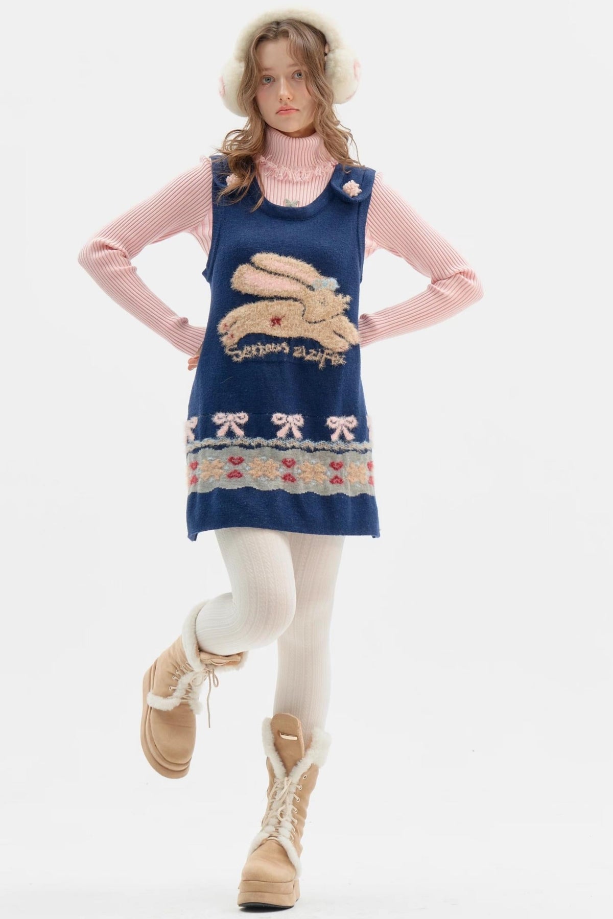 Fair Isle Plush Navy Vest Dress