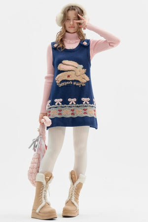 Fair Isle Plush Navy Vest Dress