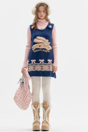 Fair Isle Plush Navy Vest Dress