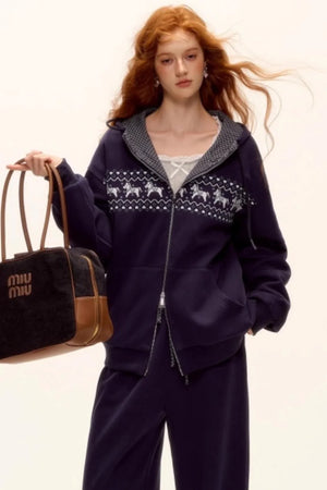 Fair Isle Quilted Jacket Pants Set-Up