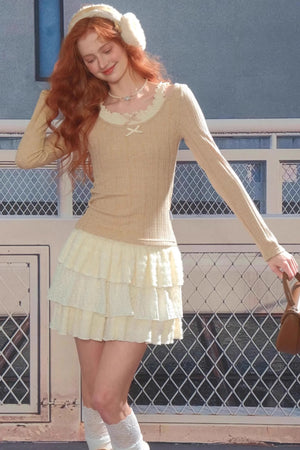 Fake Two Bow Halterneck Top