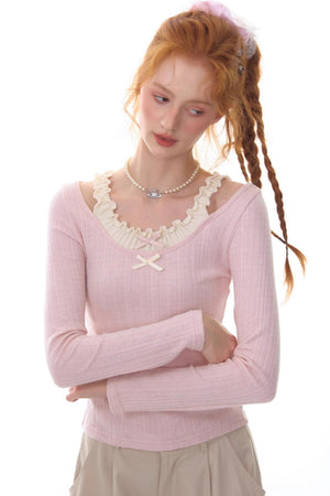 Fake Two Bow Halterneck Top