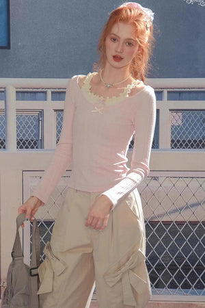 Fake Two Bow Halterneck Top