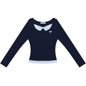 Fake Two Bow Long sleeve T-shirt