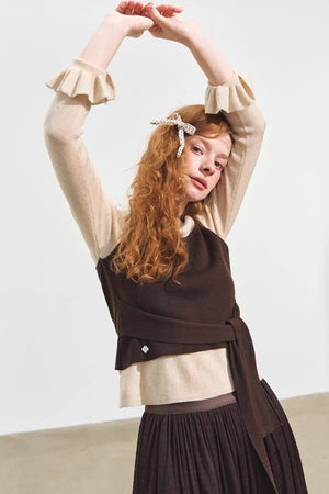 Fake Two Contrasting Lace-Up Top