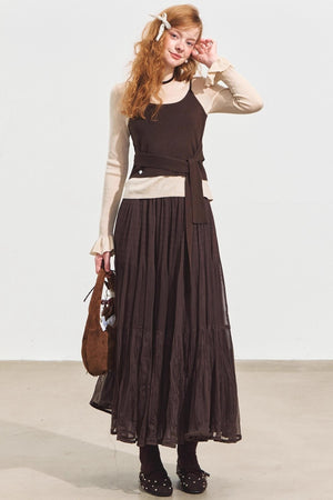 Fake Two Contrasting Lace-Up Top