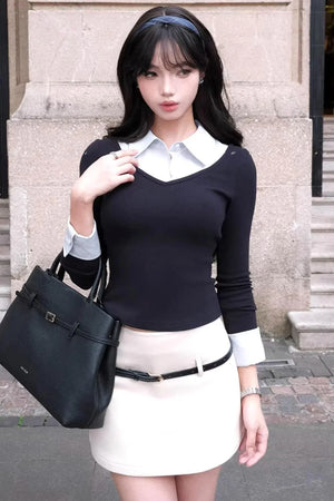 Fake Two Piece Knitted Top Skirt Set-Up
