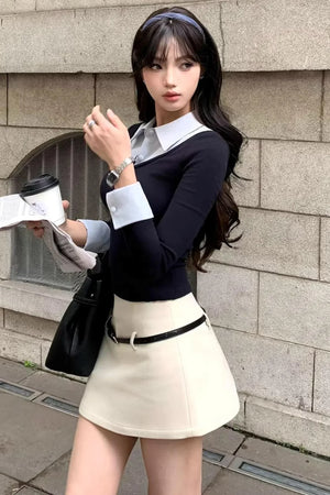 Fake Two Piece Knitted Top Skirt Set-Up