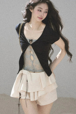 Fake Two-Piece Korean Style Lace Top