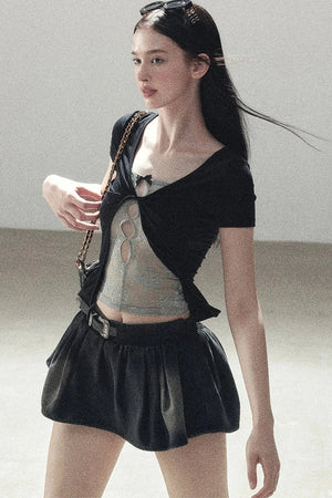 Fake Two-Piece Korean Style Lace Top