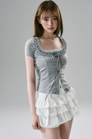 Fake Two-Piece Lace Slim Top