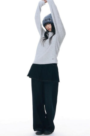 Fake Two-Piece Pleated Skirt Jeans