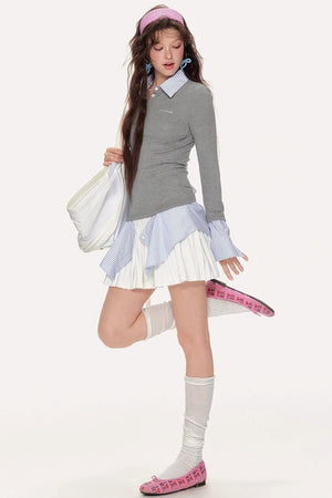 Fake Two-Piece Preppy Knit Sweater