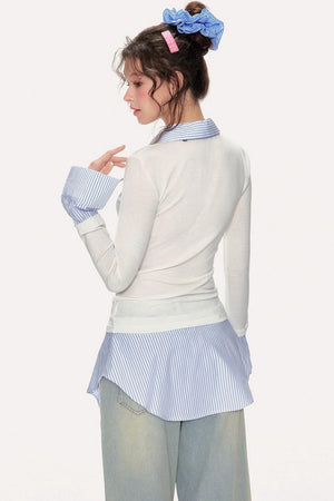 Fake Two-Piece Preppy Knit Sweater