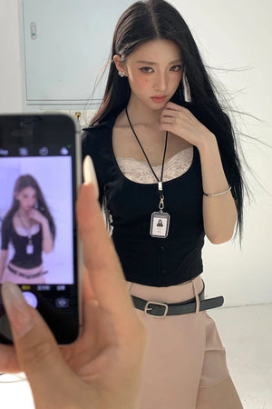 Fake Two-Piece U-Neck Short Top Set-Up