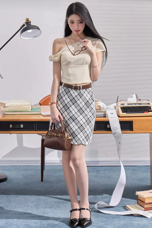 Fake Two-Piece U-Neck Short Top Set-Up