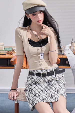 Fake Two-Piece U-Neck Top Set-Up