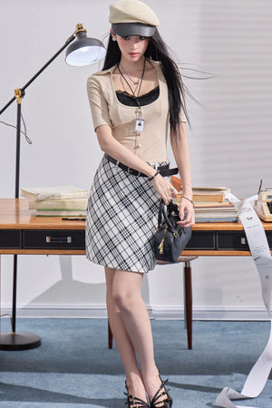 Fake Two-Piece U-Neck Top Set-Up