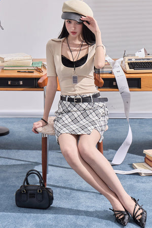 Fake Two-Piece U-Neck Top Set-Up