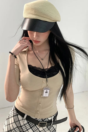 Fake Two-Piece U-Neck Top Set-Up