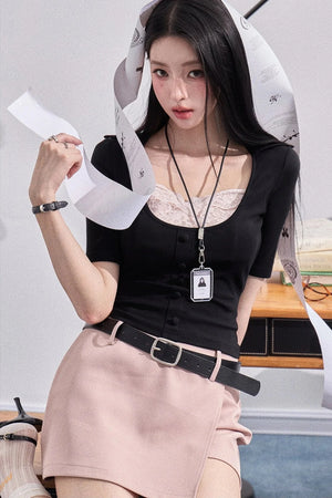 Fake Two-Piece U-Neck Top Set-Up