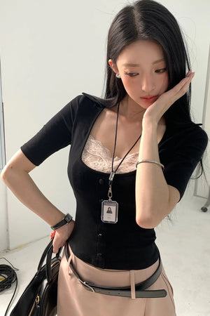 Fake Two-Piece U-Neck Top Set-Up