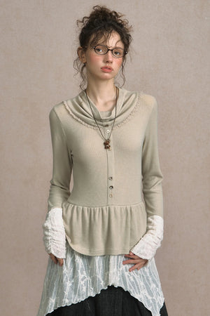 Fake Two Piece Wind Lace Knitted Top