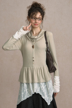 Fake Two Piece Wind Lace Knitted Top