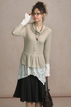 Fake Two Piece Wind Lace Knitted Top