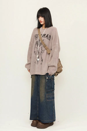 Fall Retro Style Denim Long Skirt