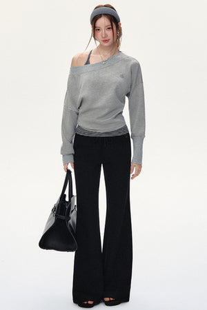 Fashion Oblique Shoulder Tops Set-Up