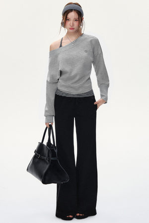 Fashion Oblique Shoulder Tops Set-Up