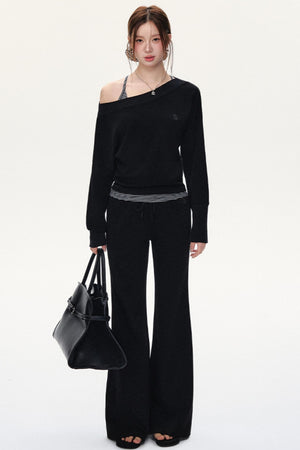 Fashion Oblique Shoulder Tops Set-Up