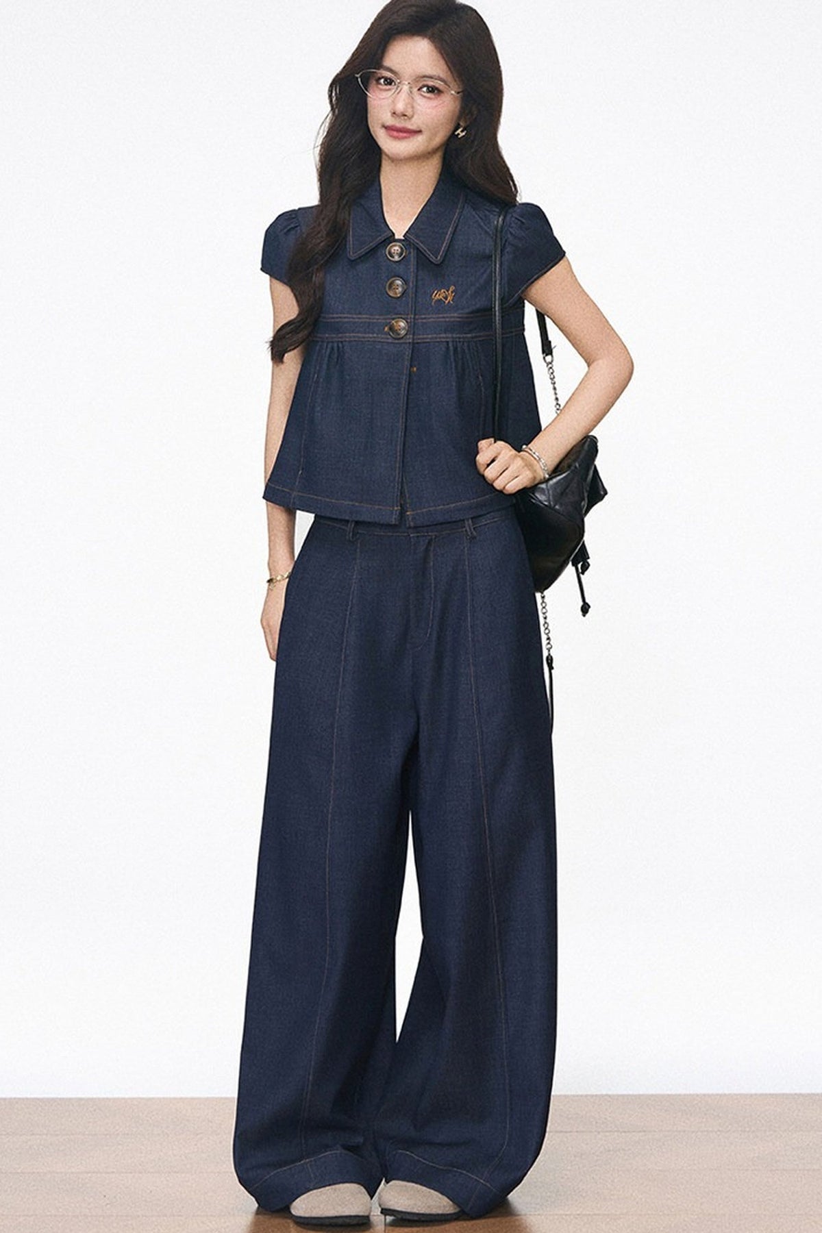 Faux Denim Blouse Set-Up