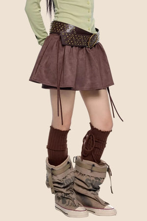 Faux Suede Floral Skirt